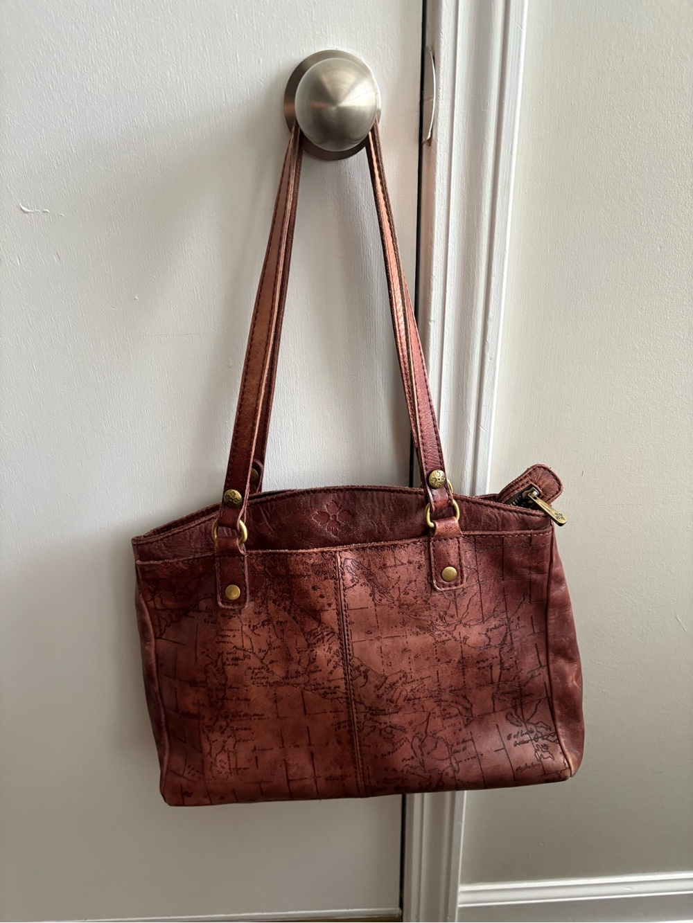 Patricia Nash Brown Map-Print Leather Tote Bag